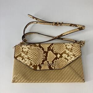 MICHAEL KORS SMALL STRAW AND LEATHER SNAKE PRINT CROSSBODY
